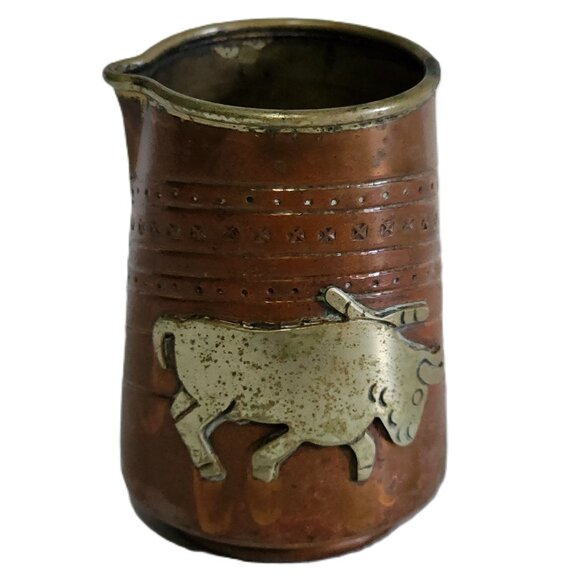 Vintage Copper w/ Sterling Bull Mini Creamer Pitcher Mexico Tlaquepaque FCS - Picture 4 of 9